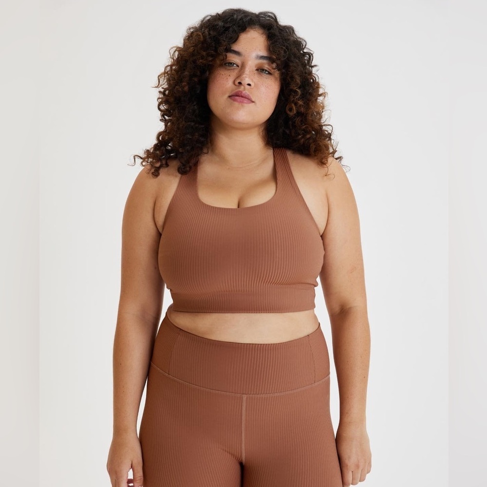 Girlfriend Collective RIB Paloma Racerback Bra Rye Brown Active Gym Workout 4XL
